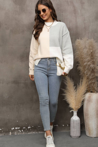 Angel Wings Color Block Crewneck Drop Shoulder Sweater