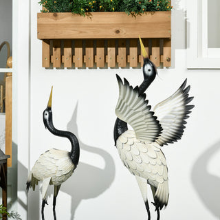 Outsunny Heron Garden Statues, 35.5" & 40.5" Standing Bird Sculptures, Metal Yard Art for Lawn, Patio, Backyard, Landscape Decoration, Set of 2, White & Black