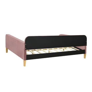 Full Size Upholstered Daybed with 4 Support Legs, Pink