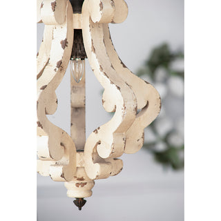 Farmhouse Chandeliar, Distressed White Pendant French Country Wood Chandelier for Living Room Foyer, Bulb Not Included