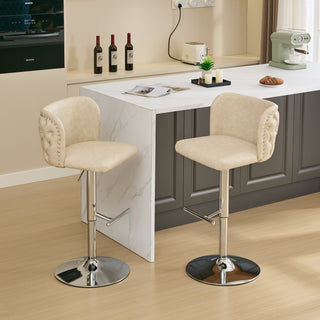 A&A Furniture,Swivel Barstools Adjusatble Seat Height With Chrome Base, Modern PU Upholstered Bar Stools with the whole Back Tufted, for Home Pub and Kitchen Island,Beige, Set of 2