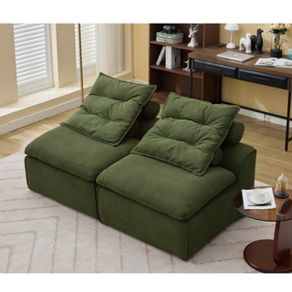 [NEW ARRIVED] [VIDEO PROVIDED]Modular Sofa,No Armrests,At will DIY,Soft Corduroy Fabric,Neck Pillow-Back Lounge Sofa Chair,Reading Nook, or Apartment Living, Lumbar Pillow,2 Seats,Upholstered,Green