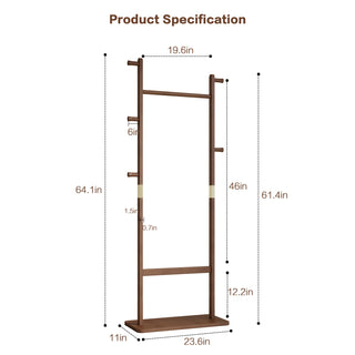 Solid Wood Coat Rack Hanger, 23.6" x 11" x 64.1", Environmental-Friendly, Easy Assembly, Beautiful Design for Bedroom, Entrance, Living Room ,Walnut