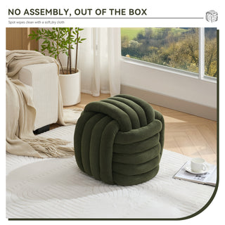 060-Chenille Fabric Modern Knot Design Ottoman Makeup Stool Footstool, Comfortable and Stylish Seat for Living Room, Bedroom,Green