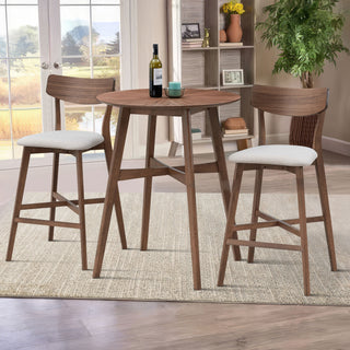 3-Piece Bar Table Set – Modern Round Counter Height Pub Table with Bar Stools, Wooden High Top Pub Dining Set for Kitchen, Restaurant, Cocktail Bar, Walnut