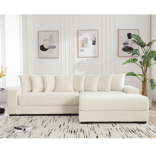 [NEW ARRIVED] [VIDEO PROVIDED] Oversized Two-Piece  Couches,  L Shaped Sofa, Corduroy, Right Chaise Daybed,with Armrests,Eight Throw Pillows,Corner Sofa,Easy To Assemble, Beige