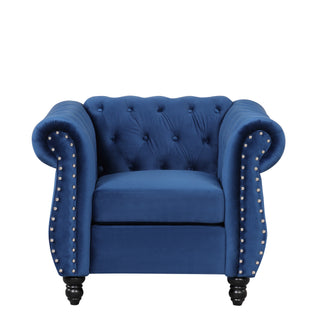 39" modern sofa Dutch plush upholstered sofa, solid wood legs, buttoned tufted backrest, Blue