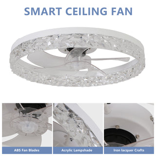 Modern Acrylic Ceiling Fan Light with Remote Control, Dimmable LED Chandelier, 6-Speed Adjustable, Quiet Motor, Flush Mount Design for Living Room, Bedroom, Dining Room