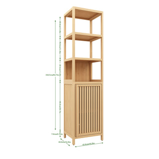 Storage Tall Slim Cabinet with Shutter Door and 3 Tier Shelves, Freestanding Linen Tower Cabinet for Living Room, Kitchen, Bathroom Organizer, Natural Bamboo