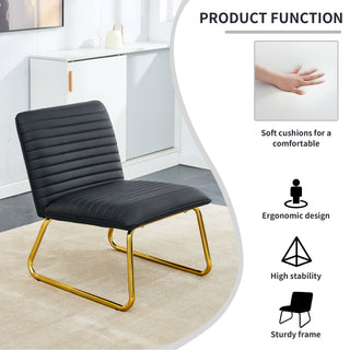 Black minimalist armless sofa chair with Pu backrest and golden metal legs, ideal for offices, restaurants, kitchens, and bedrooms