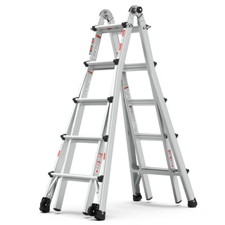 22ft Aluminum Multi-Position Ladder with Wheels, 300 lbs Weight Rating