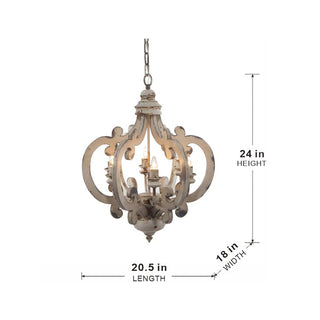 French Country Wood Chandelier, 6-Light Farmhouse Pendant Light Fixture with Adjustable Chain for Kitchen Foyer Hallway Entryway, Bulb Not Included