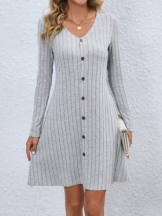 V-Neck Long Sleeve Mini Dress