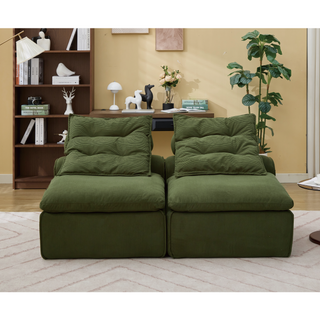 [NEW ARRIVED] [VIDEO PROVIDED]Modular Sofa,No Armrests,At will DIY,Soft Corduroy Fabric,Neck Pillow-Back Lounge Sofa Chair,Reading Nook, or Apartment Living, Lumbar Pillow,2 Seats,Upholstered,Green