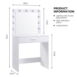 Vanity Desk with Mirror and Lights, Dressing Table with Large Drawer, 1 Level Storage Dresser & 3 Lighting Modes Adjustable Brightness, Suitable for Bedroom(White)