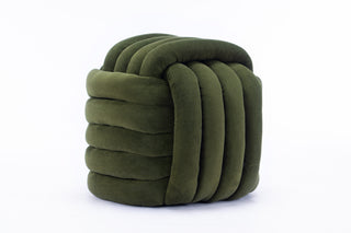 060-Chenille Fabric Modern Knot Design Ottoman Makeup Stool Footstool, Comfortable and Stylish Seat for Living Room, Bedroom,Green