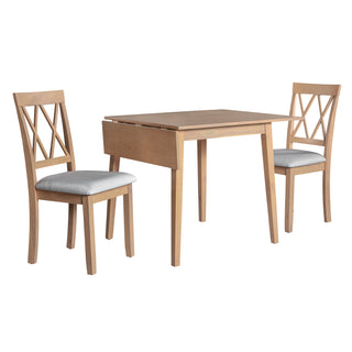 3 Piece Kitchen Dining Set with Drop Leaf Dining Table and 2 Dining Upholstered Chairs, Dining Room Set for Small Places, Natural