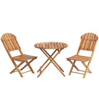 Outsunny 3-Piece Acacia Wood Bistro Set – Foldable Table & Chairs, Outdoor Garden Set for Backyard, Balcony, Deck, Porch – Natural Wood Finish