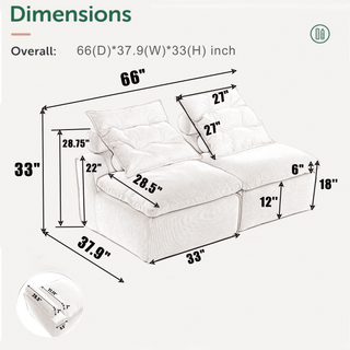 [NEW ARRIVED] [VIDEO PROVIDED]Modular Sofa,No Armrests,At will DIY,Soft Corduroy Fabric,Neck Pillow-Back Lounge Sofa Chair,Reading Nook, or Apartment Living, Lumbar Pillow,2 Seats,Upholstered,Green