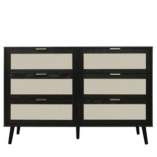 Modern 6 Drawer Dresser Wood Cabinet (Black)