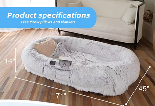 Human Dog Bed 71''x40''x12'' – Washable Faux Fur Bed for People and Pets, Orthopedic Napping Bed (Grey), Xmas Christmas Gift