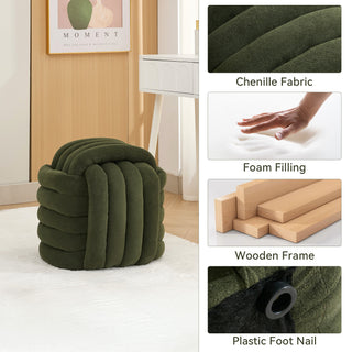 060-Chenille Fabric Modern Knot Design Ottoman Makeup Stool Footstool, Comfortable and Stylish Seat for Living Room, Bedroom,Green