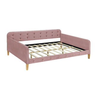 Full Size Upholstered Daybed with 4 Support Legs, Pink