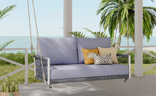 TREXM 1-Piece Woven Rope Outdoor Swing Sofa with Soft Cushions Seating 2 for Patio, Courtyard and Balcony (Light Grey)