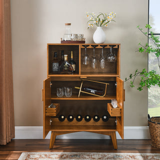 31.5" Liquor Cabinet with Wine Glass Holder & Wine Rack & Adjustable Shelf – Rustic Sideboard Buffet Cabinet, Kitchen Coffee Bar Cabinet, Wine Storage for Home Farmhouse Dining Room