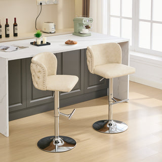 A&A Furniture,Swivel Barstools Adjusatble Seat Height With Chrome Base, Modern PU Upholstered Bar Stools with the whole Back Tufted, for Home Pub and Kitchen Island,Beige, Set of 2