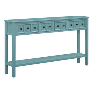 TREXM Rustic Entryway Console Table, 60" Long Sofa Table with two Different Size Drawers and Bottom Shelf for Storage (Turquoise Green)