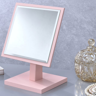 9.5" Tall Polyresin and Wood Make-Up Mirror on a Pedestal, Pastel Pink finish