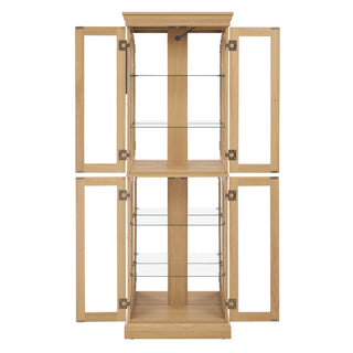 Lighted Glass Curio Display Cabinet,Display Cabinet,Glass Storage Cabinet Glass Wine cabinet Wood Frame Toy Display for Living Room, Kitchen, Pantry light bulb included Light oak