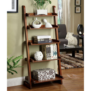 Antique Oak 1pc Ladder Shelf 5-Tier Shelf for Books Modern Style Living Room Display Shelf / Book Shelf