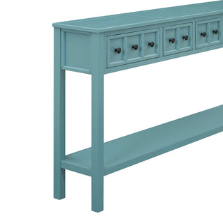 TREXM Rustic Entryway Console Table, 60" Long Sofa Table with two Different Size Drawers and Bottom Shelf for Storage (Turquoise Green)