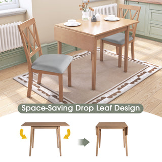 3 Piece Kitchen Dining Set with Drop Leaf Dining Table and 2 Dining Upholstered Chairs, Dining Room Set for Small Places, Natural