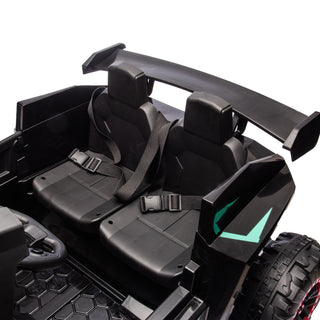 24V Two-seater Kids Ride On Electric Car W/Parents Control,Seat width 20.47in,2WD,Four-wheel suspension,The police car with a megaphone,Power display,Bluetooth,MP3,USB/TF,Music,LED Lights for Kids.