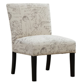 Botticelli English Letter Print Fabric Armless Contemporary Accent Chair