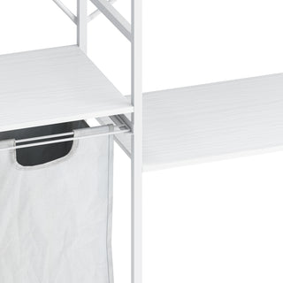 Portable Wardrobe Clothes Rack, Freestanding Clothing Rack with Bottom Mesh Storage Rack, Multi-functional Bedroom Clothing Rack with Premium Oxford Cloth Storage Bag,White