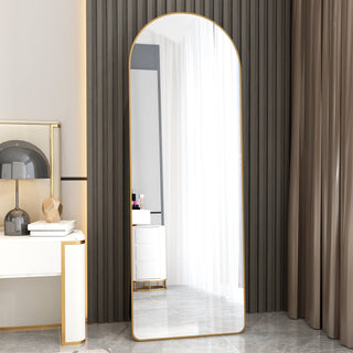 The 3rd generation aluminum alloy metal frame arched floor mounted wall mirror, upgraded in quality, bathroom makeup mirror, bedroom entrance, clothing store, gold 65 "* 23 "W1151121956