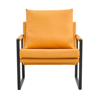 PU Leather Accent Arm Chair Mid Century Upholstered Armchair with Metal Frame Extra-Thick Padded Backrest and Seat Cushion Sofa Chairs for Living Room ( orange PU Leather + Metal Frame + Foam)SF-008