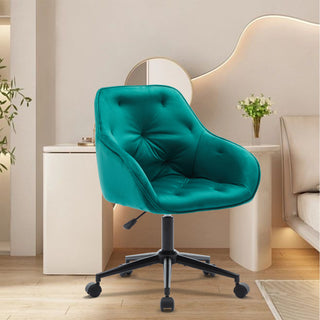 Elegant Velvet Office Chair with Wheels – Height Adjustable Makeup Vanity Chair for Teens, Women, Girls, Comfy Swivel Armchair for Home Office, Bedroom, Study, and Vanity (Green)