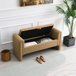 Modern Teddy Bed End Bench with Arms and Storage – Upholstered Large Foot Rest Stool, Comfy Window Vanity Bench for Living Room, Bedroom, Dorm, Coffee Table, Teddy Coffee