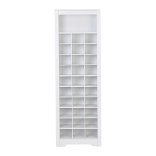 ON-TREND Stylish Design 30 Shoe Cubby Console, Contemporary Shoe Cabinet with Multiple Storage Capacity, Free Standing Tall Cabinet with Versatile Use for Hallway,  Bedroom, White