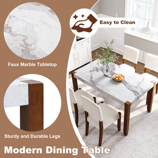 5-Piece Modern Dining Furniture Set, 4-Person Space-Saving Dinette for Kitchen, 46" Faux Marble Style Table and 4 Upholstered Chairs with Solid Rubberwood Legs