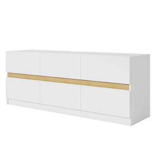 6 Drawer Dresser Long Dresser for Bedroom Wood Clothes Organizers and Wide Storage Drawers 16.34" D x 59.06" W x 23.03"H (White) - White Label