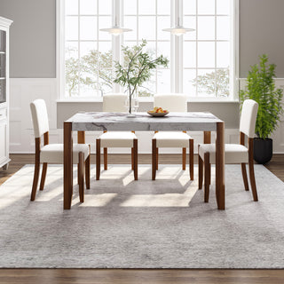 5-Piece Modern Dining Furniture Set, 4-Person Space-Saving Dinette for Kitchen, 46" Faux Marble Style Table and 4 Upholstered Chairs with Solid Rubberwood Legs