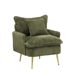 30.31" Single Chair Fashion Sofa, Green Coarse Corduroy Fabric, Soft and Comfortable, Ideal for Apartment, Office, Living Room, Bedroom, and Meeting Room