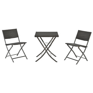 3-Piece Foldable Rattan Patio Bistro Set – Table & 2 Chairs, All-Weather Outdoor Furniture for Garden, Pool, Balcony