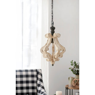 Farmhouse Chandeliar, Distressed White Pendant French Country Wood Chandelier for Living Room Foyer, Bulb Not Included